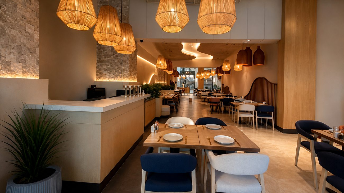 Dining Room & Stone Accent Wall, Awani, Dubai Hills Mall