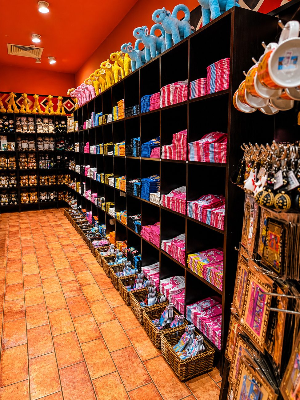 Camel Company aisle with plush animals, textiles and mugs, The Dubai Mall