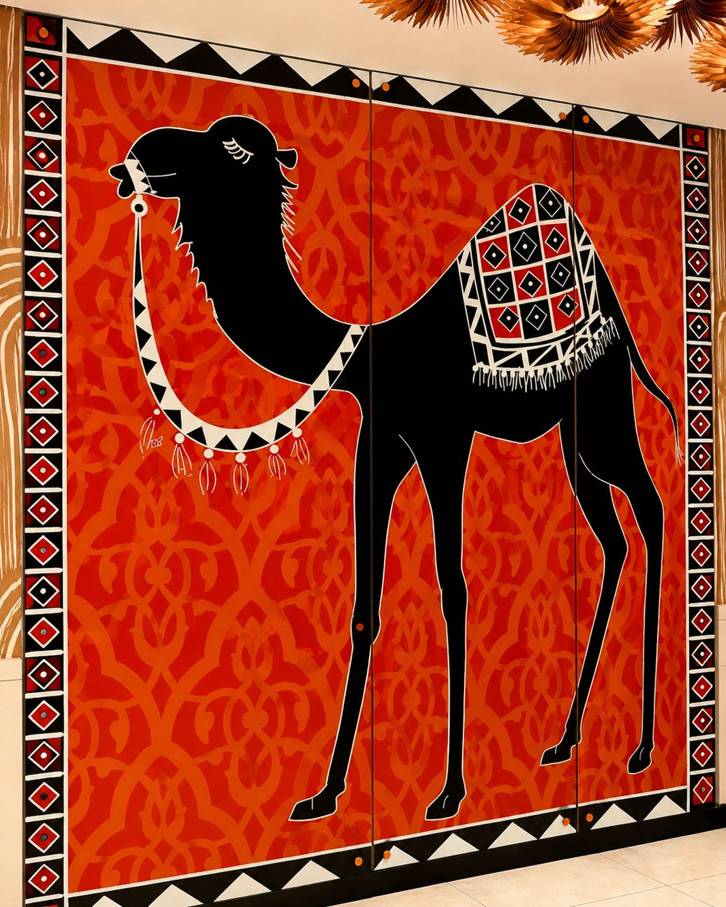 Camel Company hand-painted camel mural wall art detail, The Dubai Mall