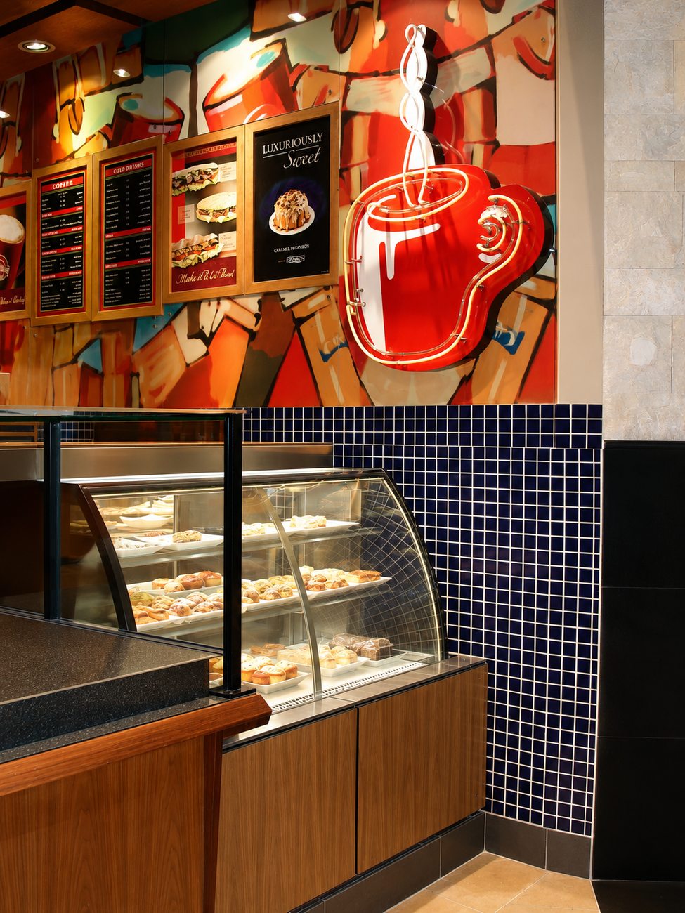 Neon Coffee Cup & Pastry Display