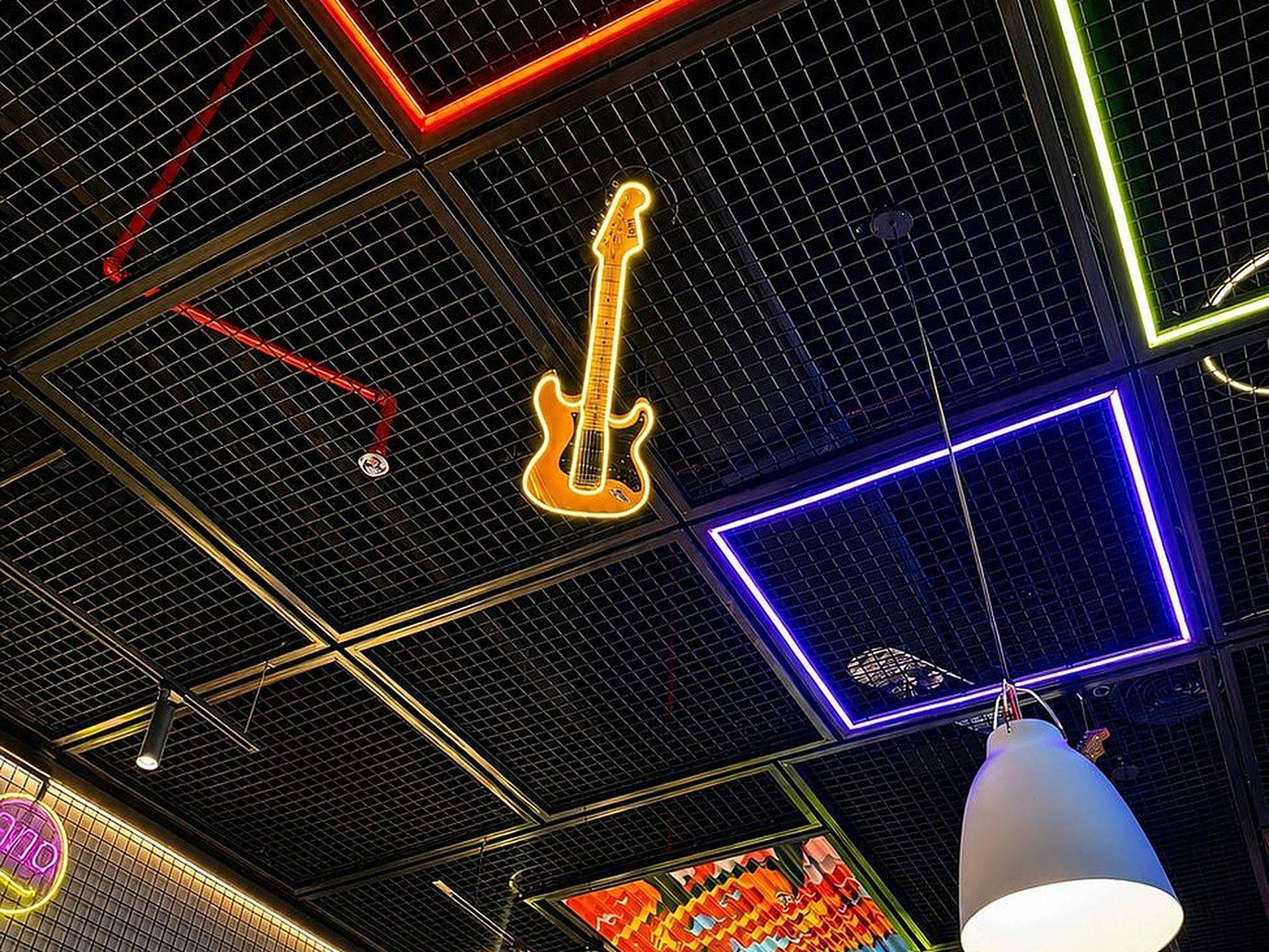 Catch 22 neon ceiling and signage wall, Mirdiff City Centre, by Davies Group UAE