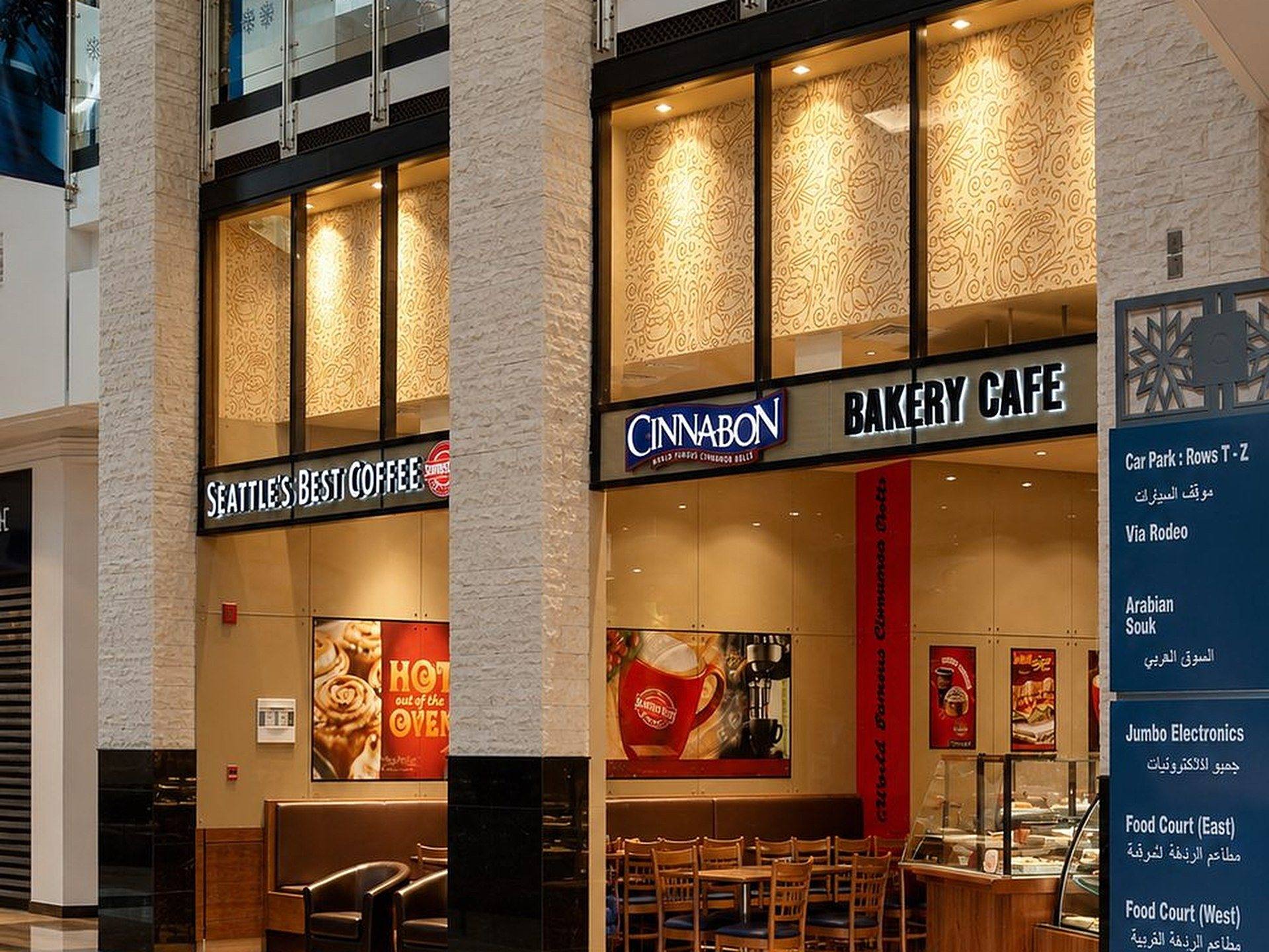 Cinnabon and Seattle's Best Coffee storefronts, Mall of the Emirates, by Davies Group UAE