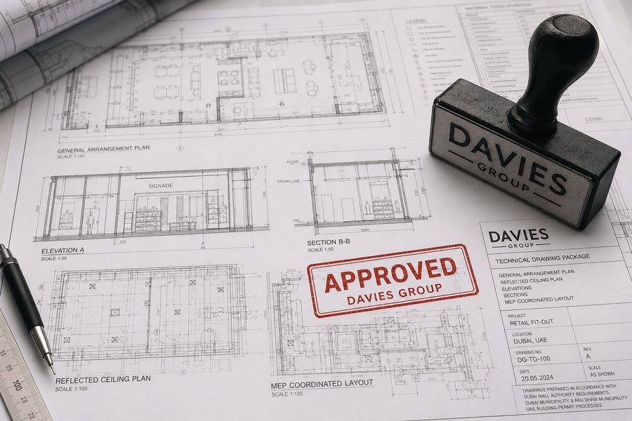 Davies Group approved technical drawing package with company stamp
