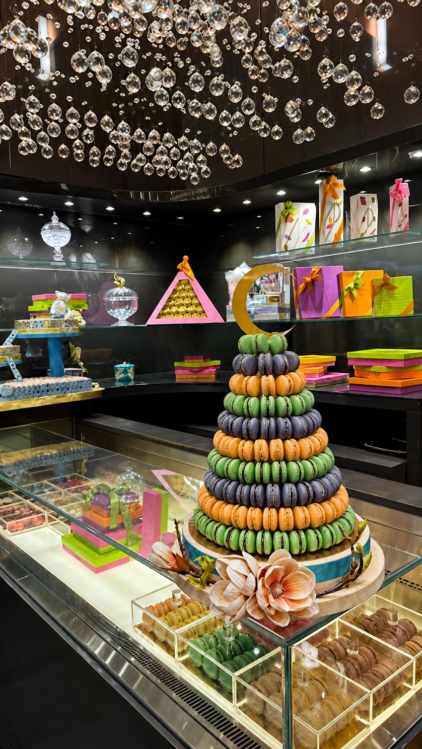 Forrey & Galland macaron tower display by Davies Group UAE
