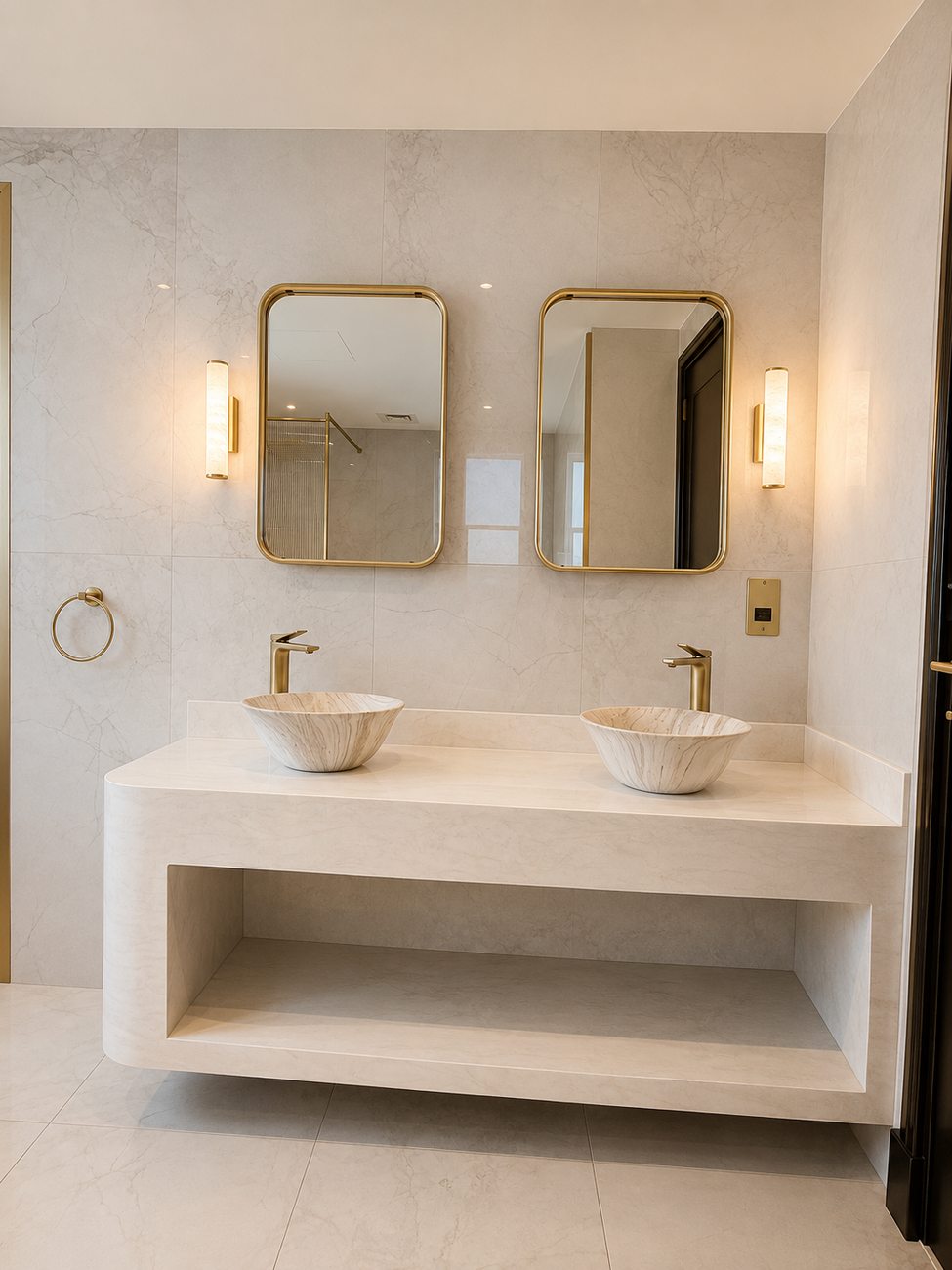 JVT Villa — Ensuite Vessel Sinks & Gold Mirrors