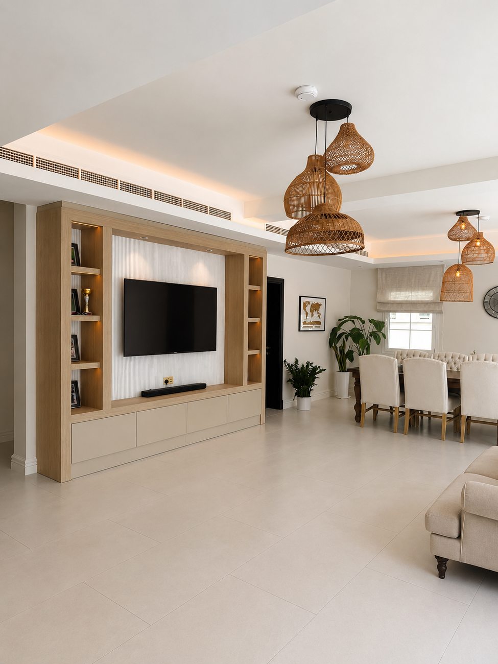 Finished JVT villa living and dining area with concealed ceiling air conditioning by Davies Group UAE