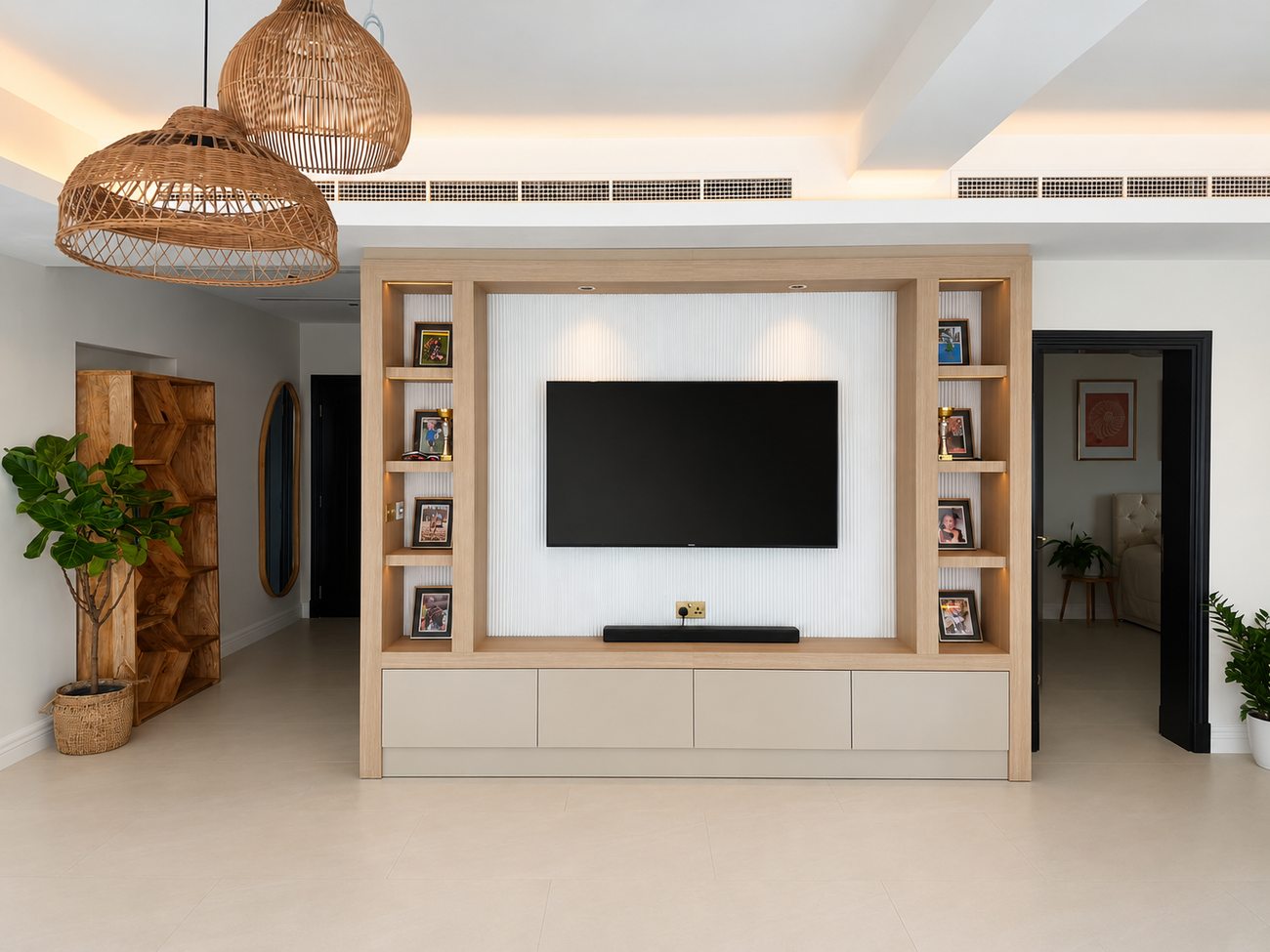JVT Villa — Living Room TV Unit, Wide View