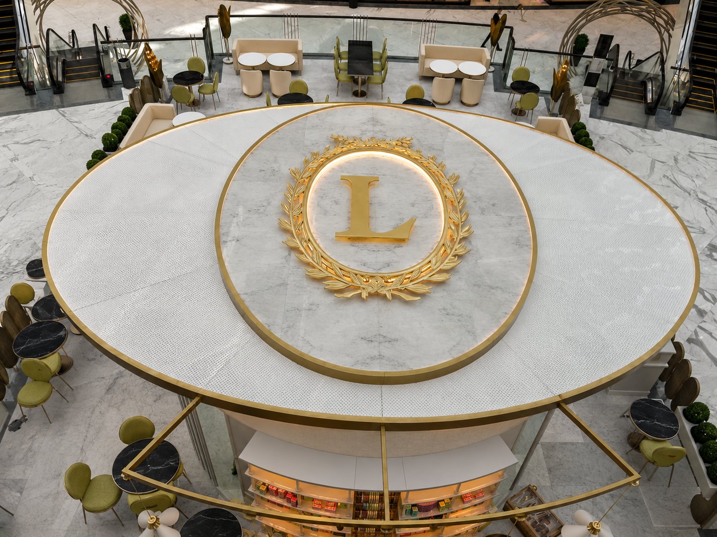 Ladurée aerial wreath medallion detail, Fashion Avenue by Davies Group UAE