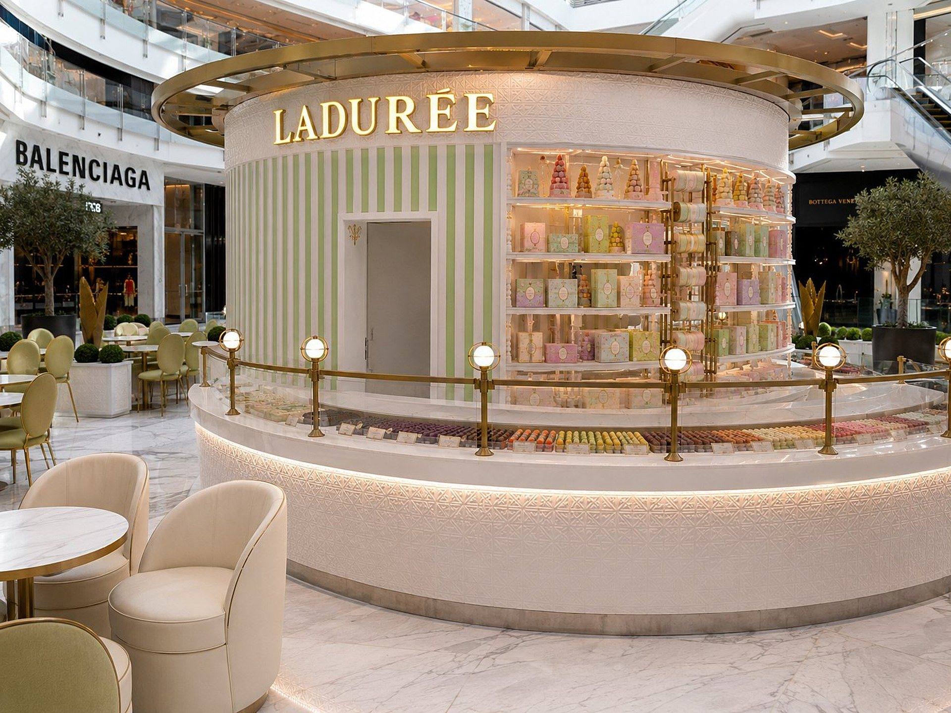 Ladurée circular kiosk giftbox display, Fashion Avenue by Davies Group UAE