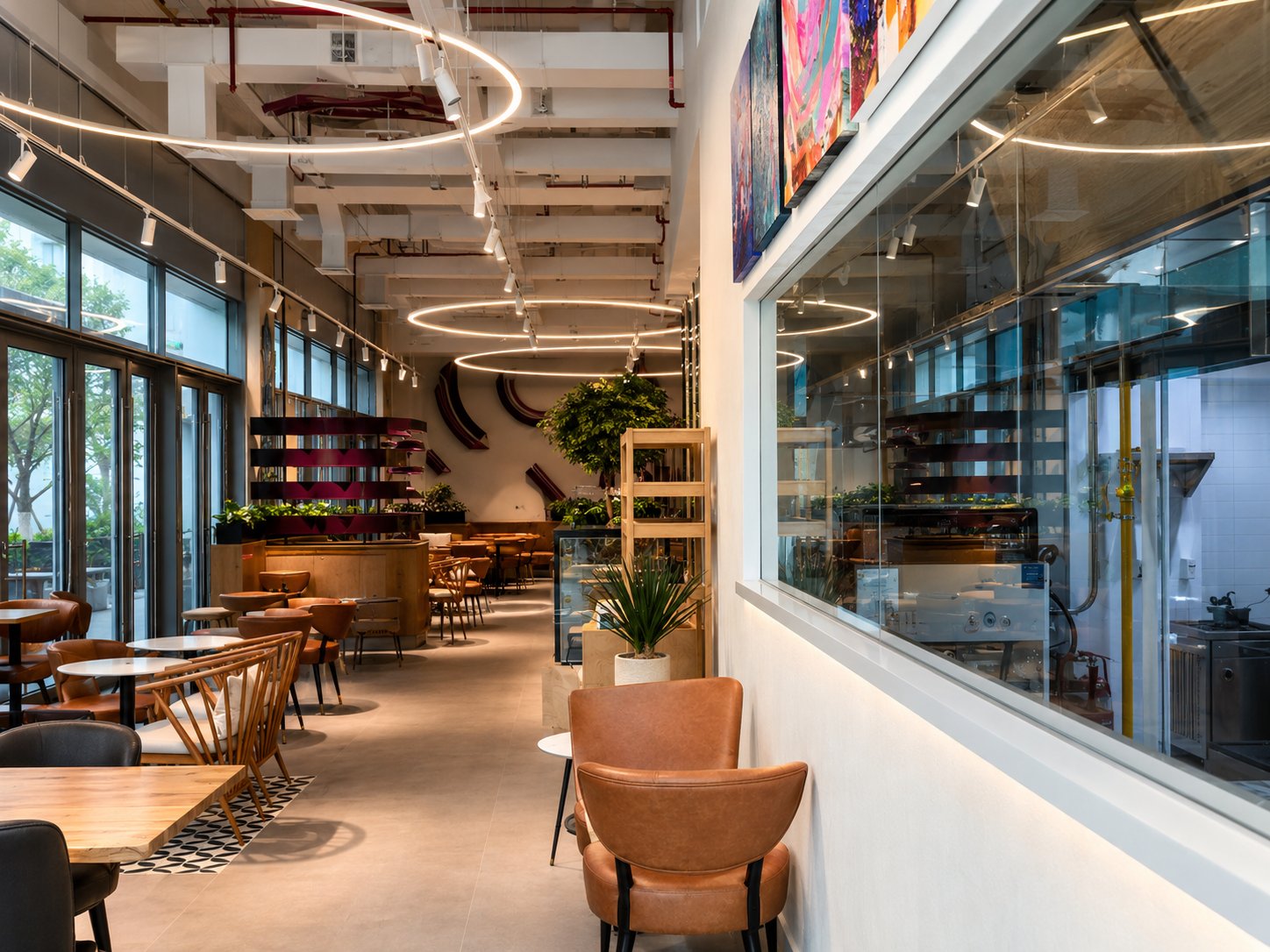 MORE Cafe Dining Area, Glass Partition to Kitchen, Dubai World Trade Centre