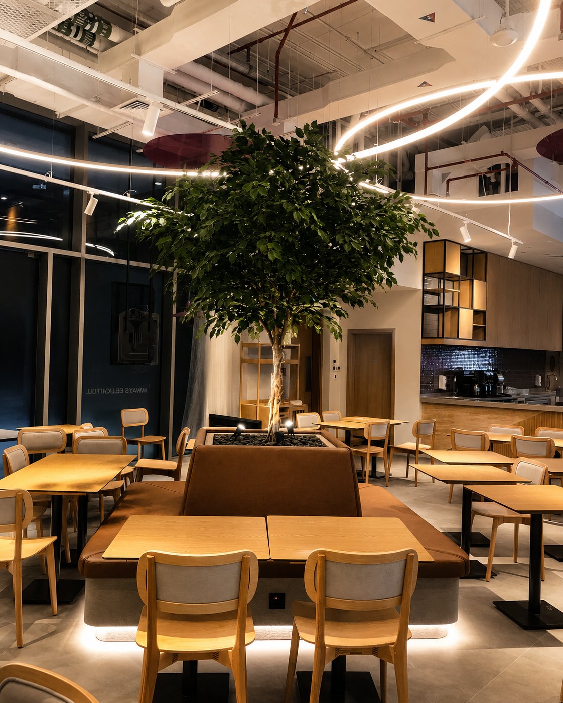 MORE Cafe Feature Tree and Banquette Seating, Dubai World Trade Centre