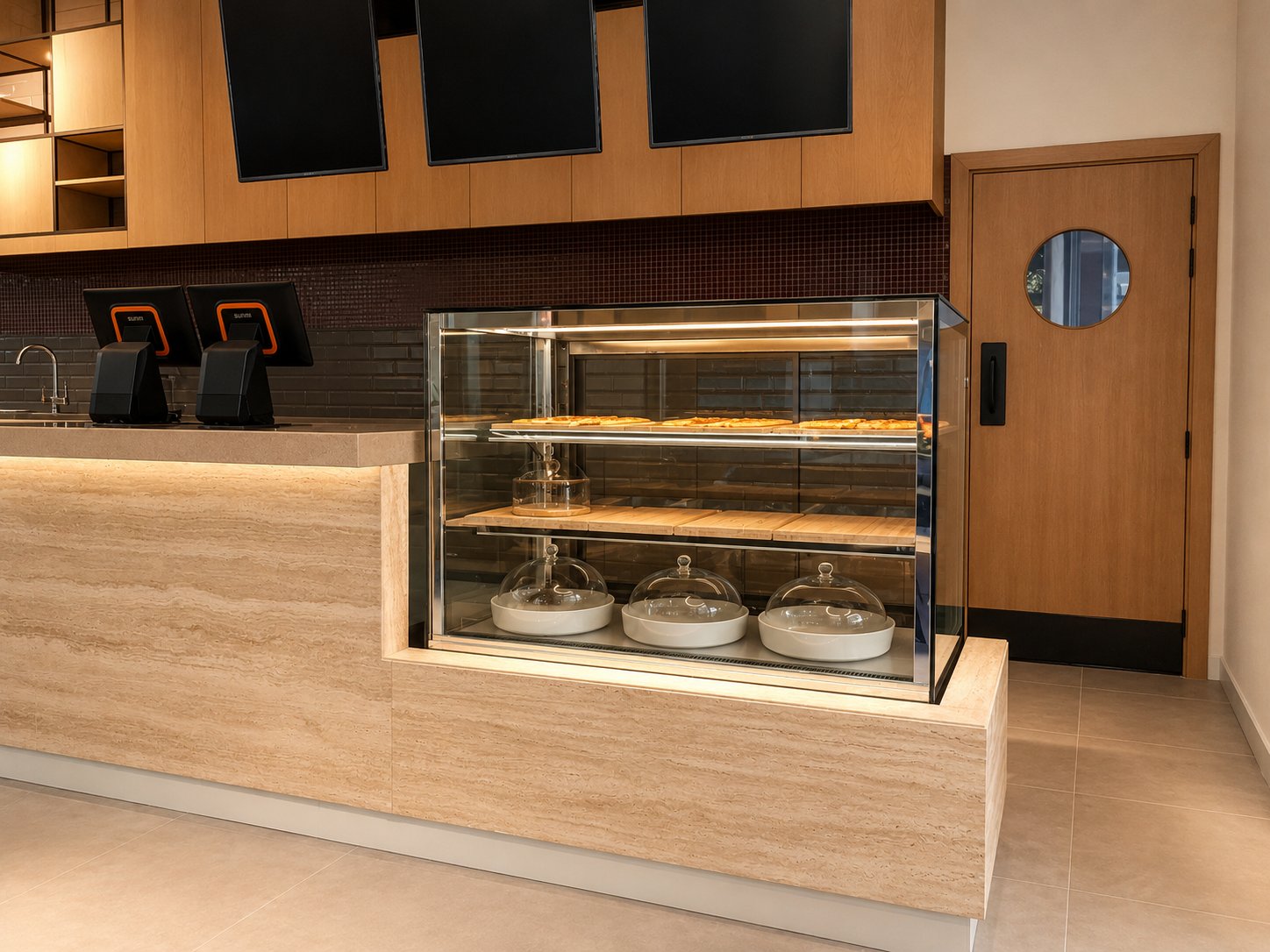 MORE Cafe Pastry Display Case and Menu Screens, Dubai World Trade Centre
