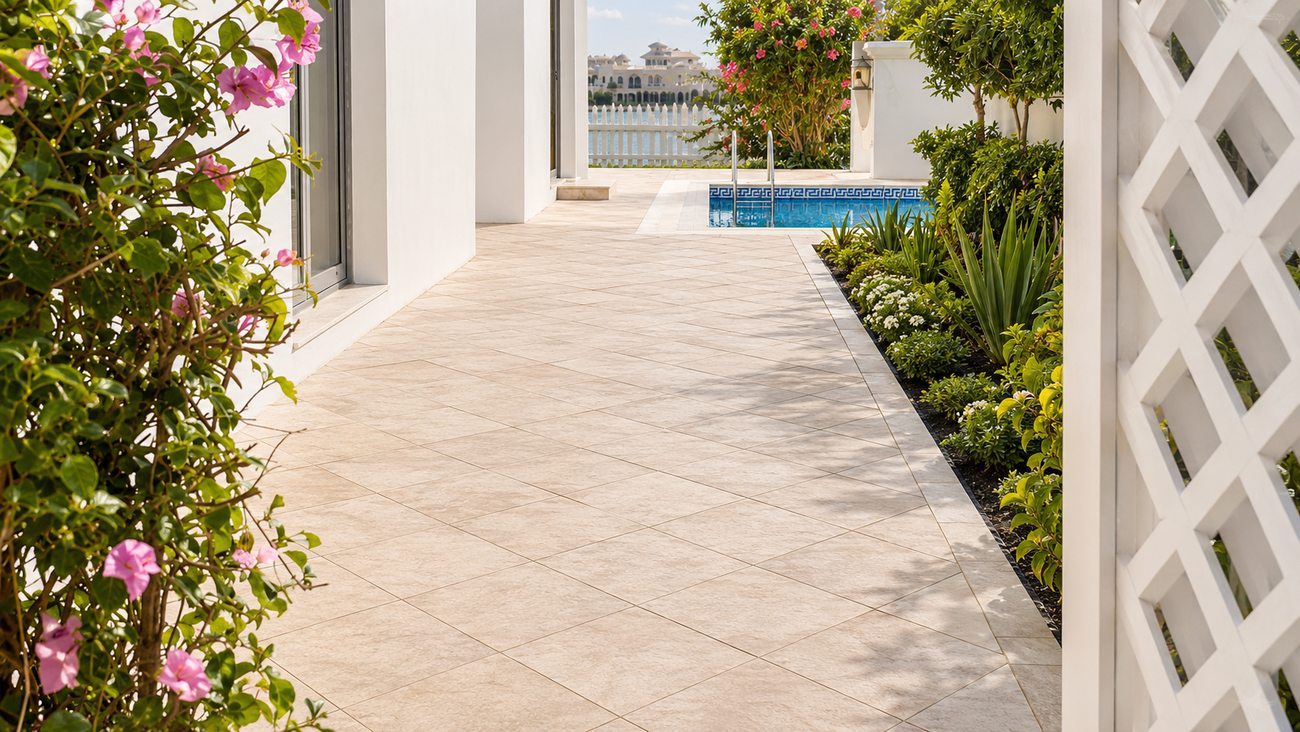 Palm Villa poolside garden and villa, Palm Jumeirah