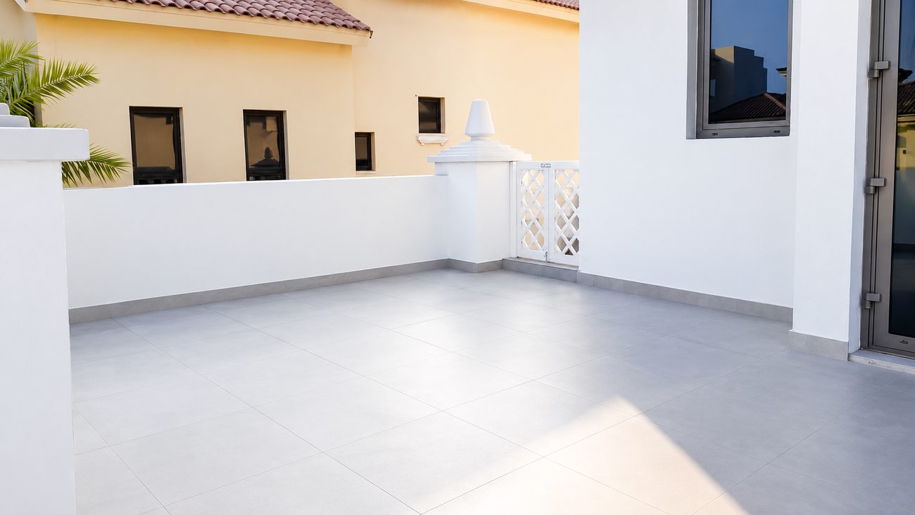Palm Villa rooftop terrace with grey tile paving, Palm Jumeirah