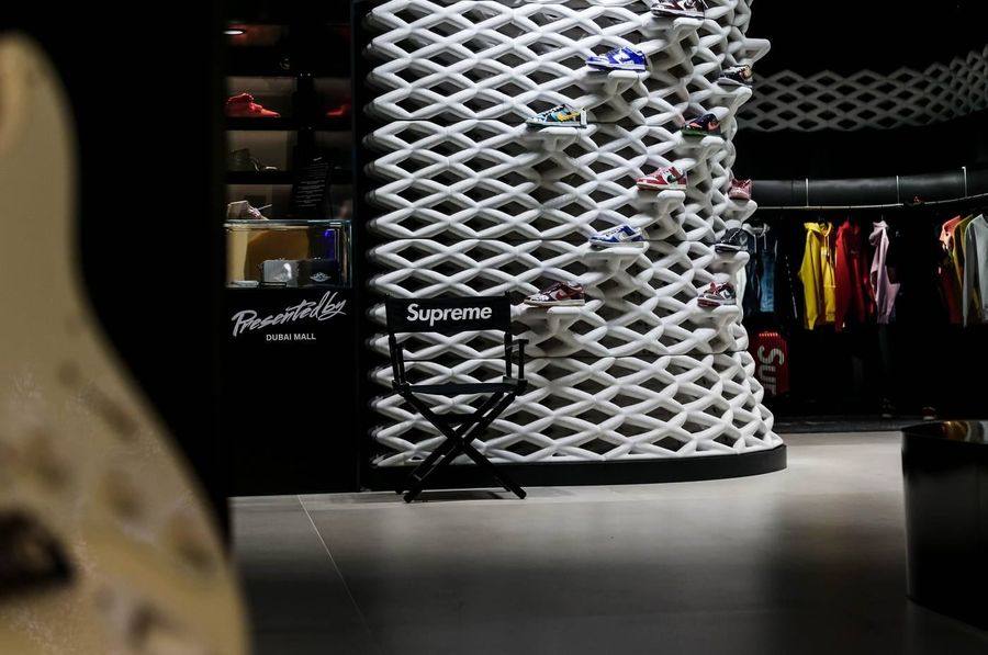 Bespoke joinery sneaker display tower manufactured by the Davies Group Workshop
