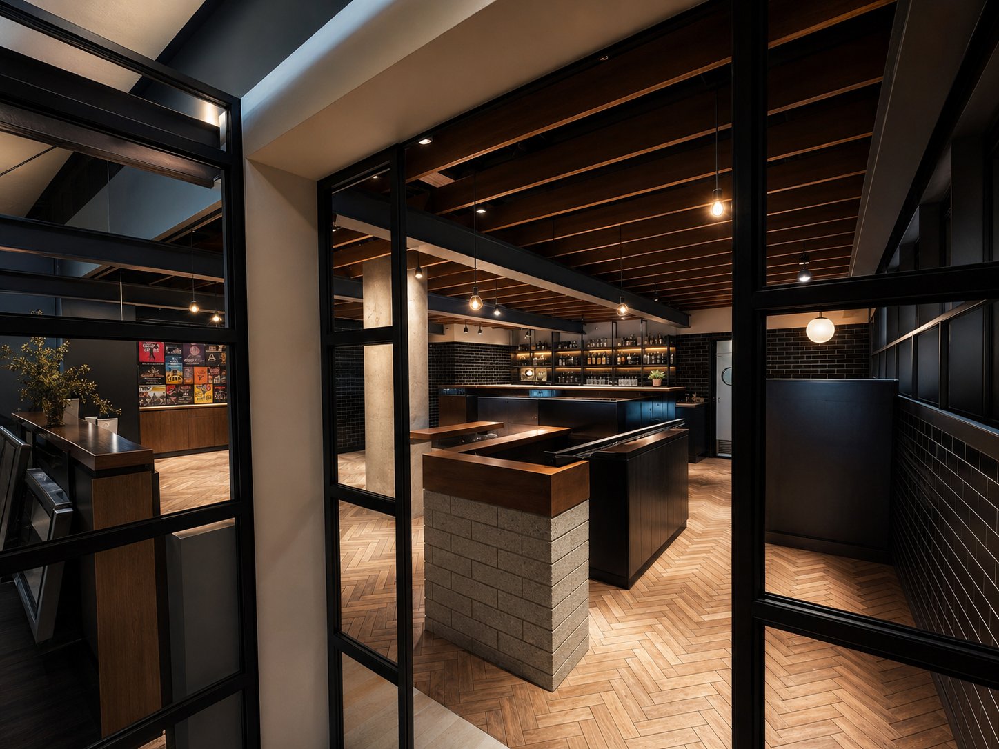 Pitfire Pizza Bar Area Viewed Through Glass Doors, Dubai Hills