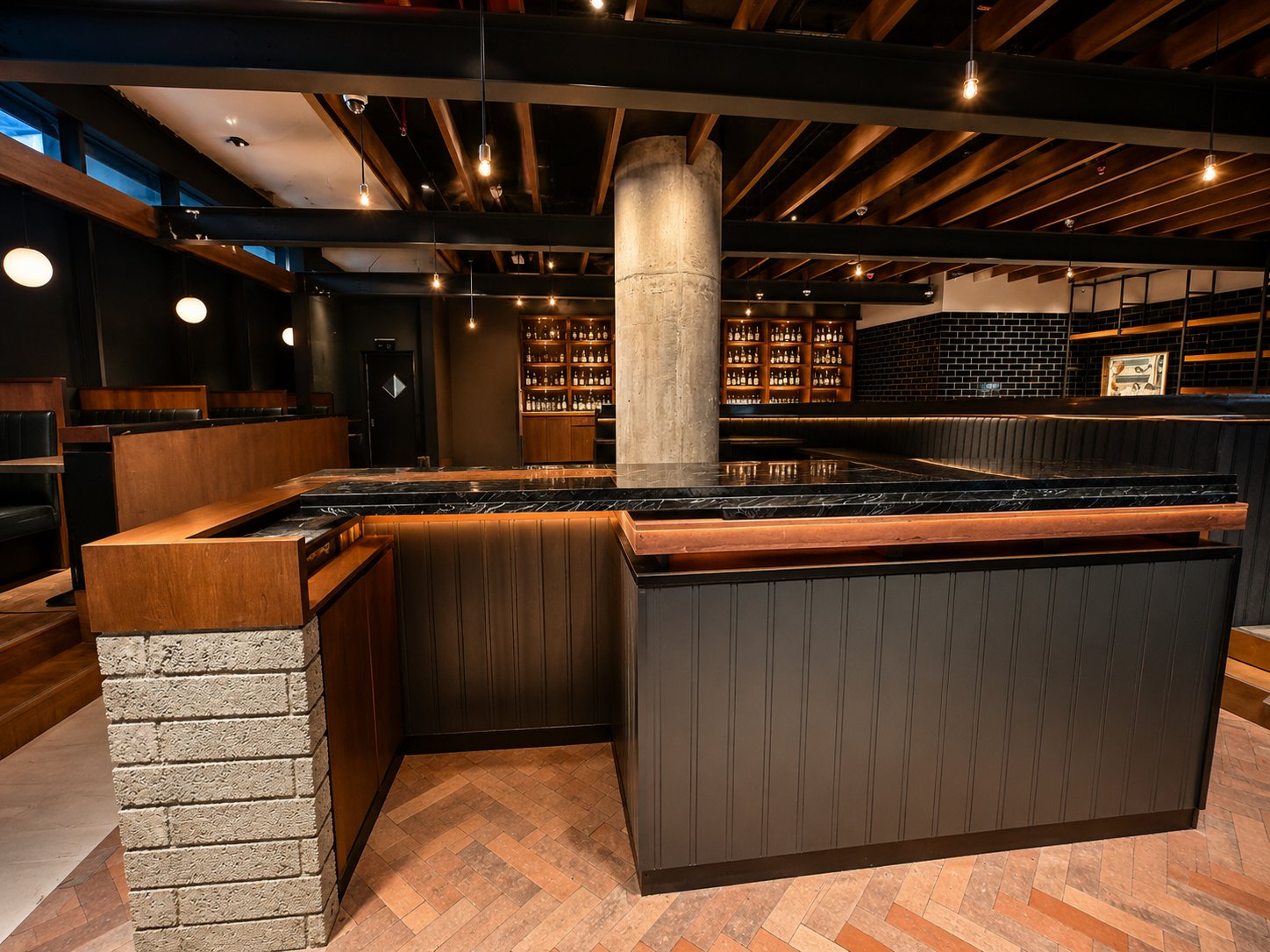 Pitfire Pizza bar counter, black marble top