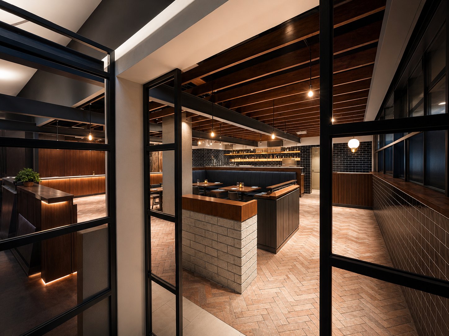 Pitfire Pizza Dining Area Viewed Through Glass Door, Dubai Hills