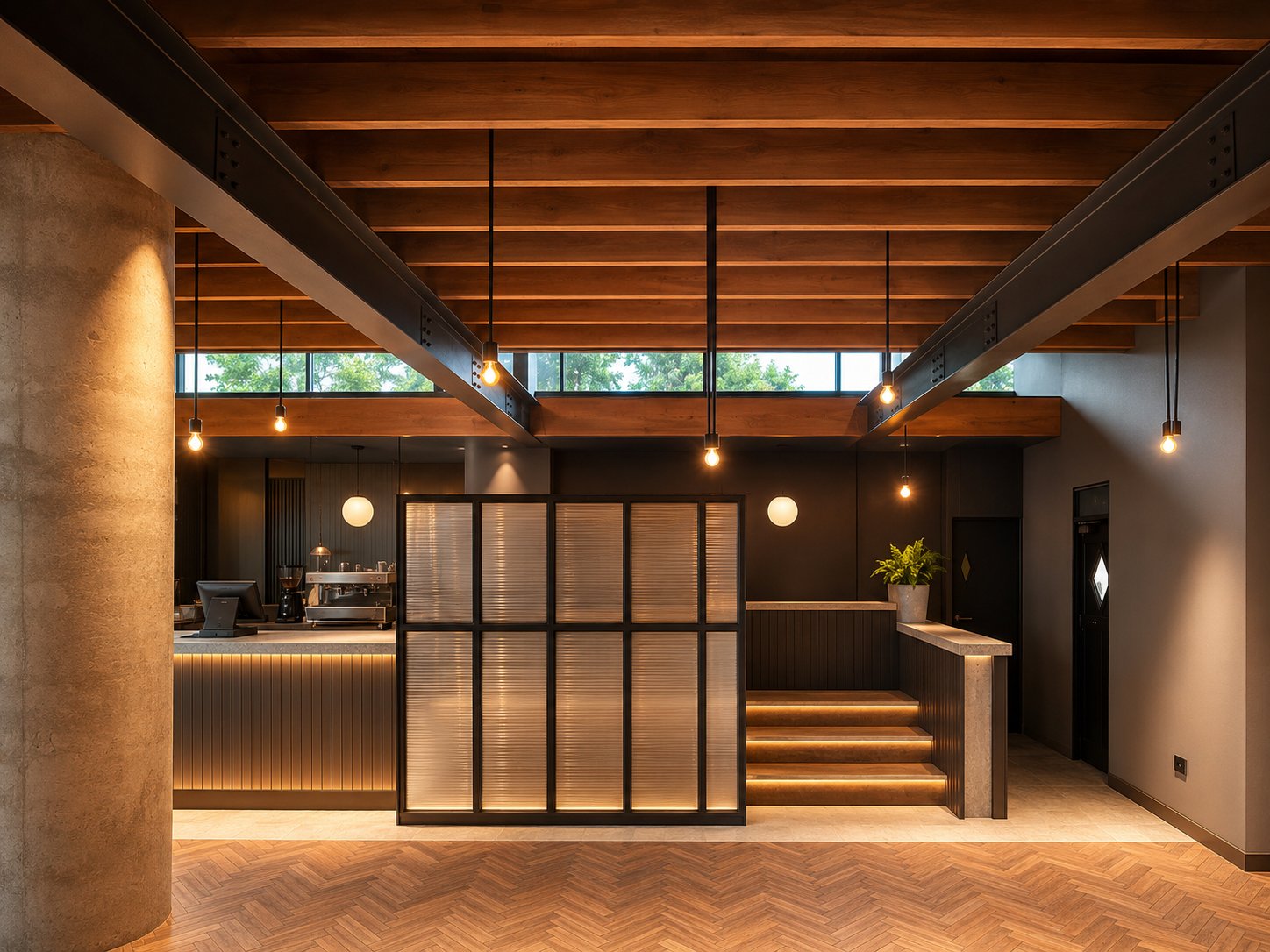 Pitfire Pizza Frosted Glass Partition and Steps, Dubai Hills