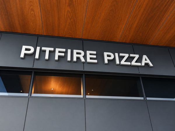 Pitfire Pizza storefront signage, Dubai Hills Mall, by Davies Group UAE