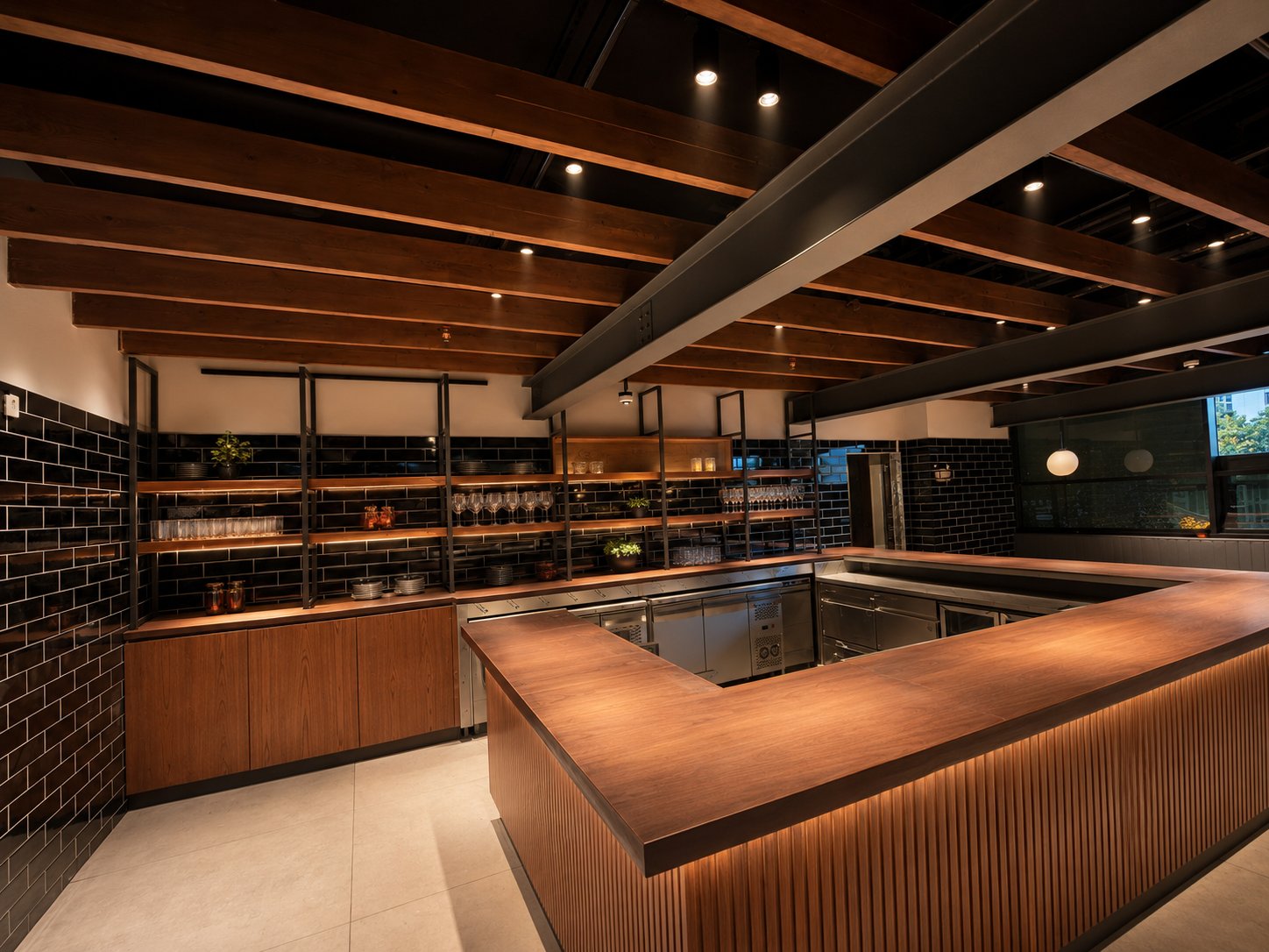 Pitfire Pizza Service Counter, Open Shelving, Dubai Hills