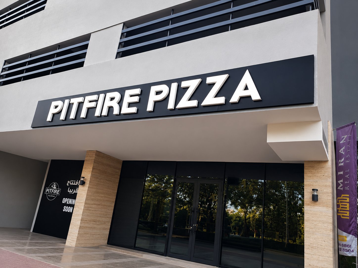 Pitfire Pizza Building Exterior Signage Closeup, JVC, Dubai