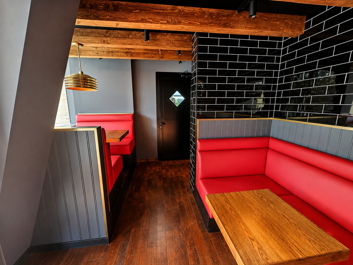 Pitfire Pizza Corner Booth, Black Tile Wall, JVC, Dubai