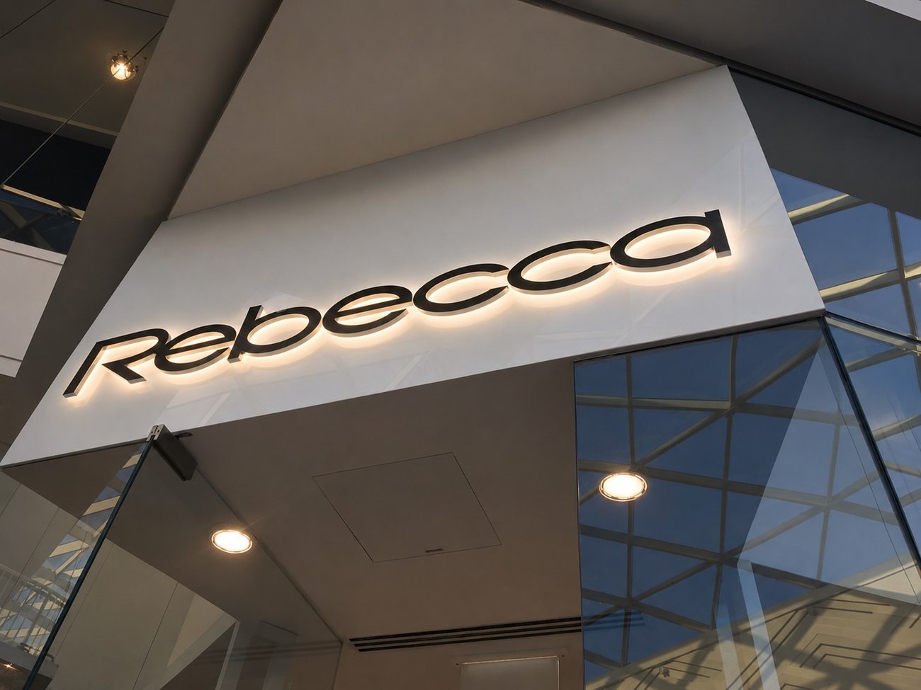 Rebecca Dubai Festival City — Signage & Glass Atrium View