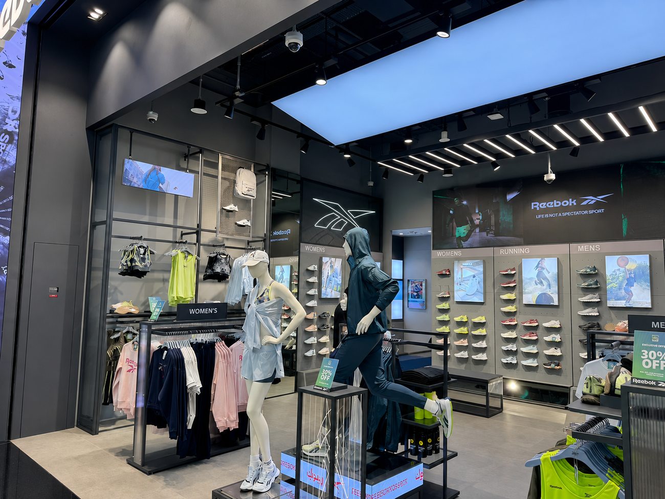 Reebok interior shoe wall, Women's and Running zones, Mall of the Emirates