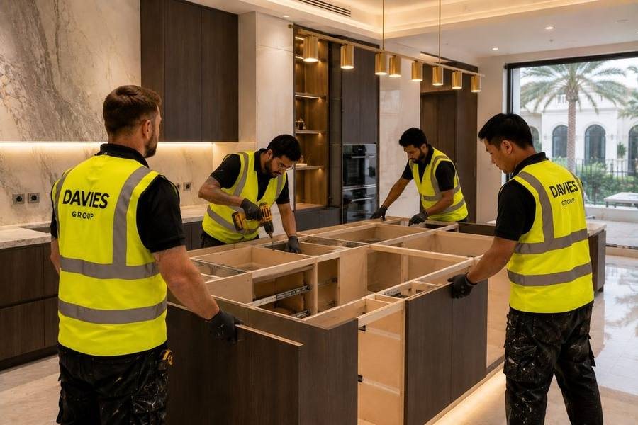 Davies Group team installing a bespoke fit-out on site