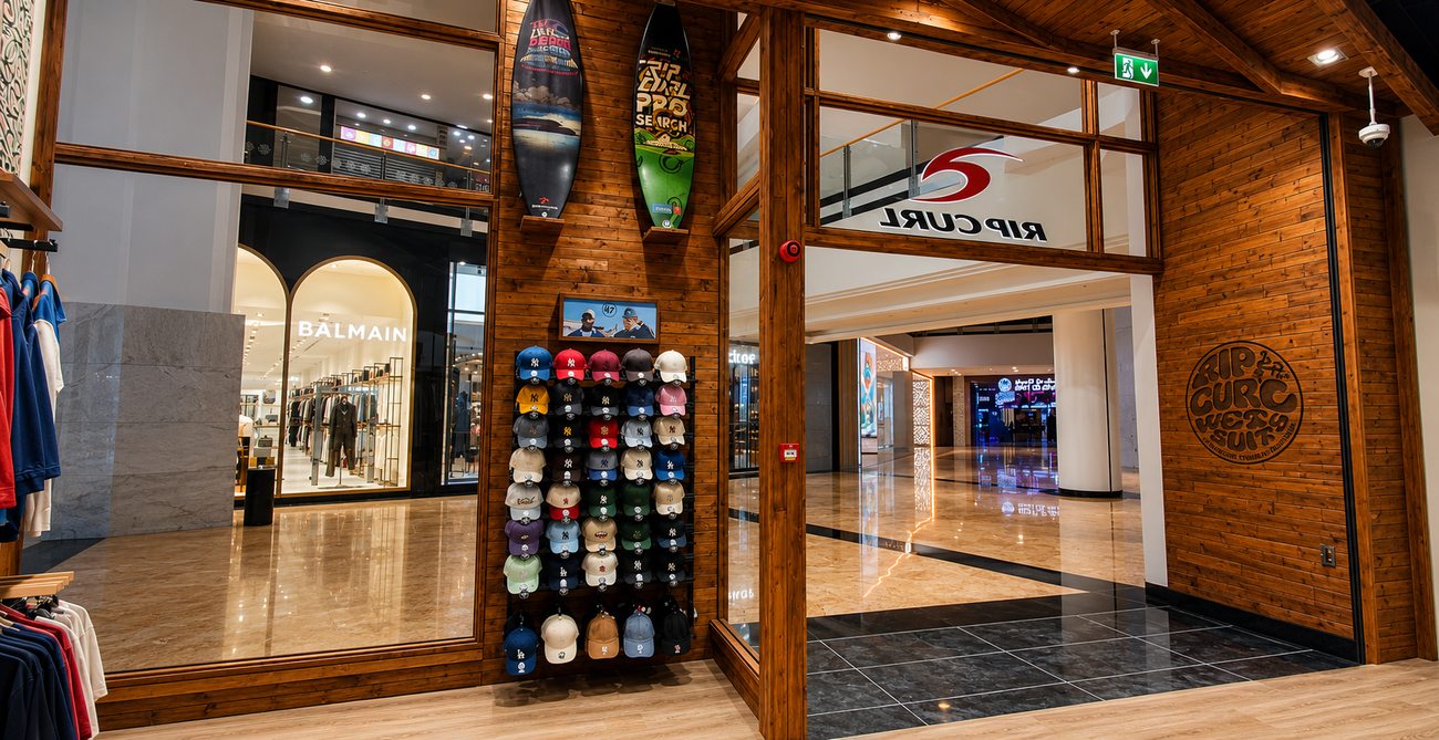 Rip Curl interior, cap wall and surfboard display, Mall of the Emirates