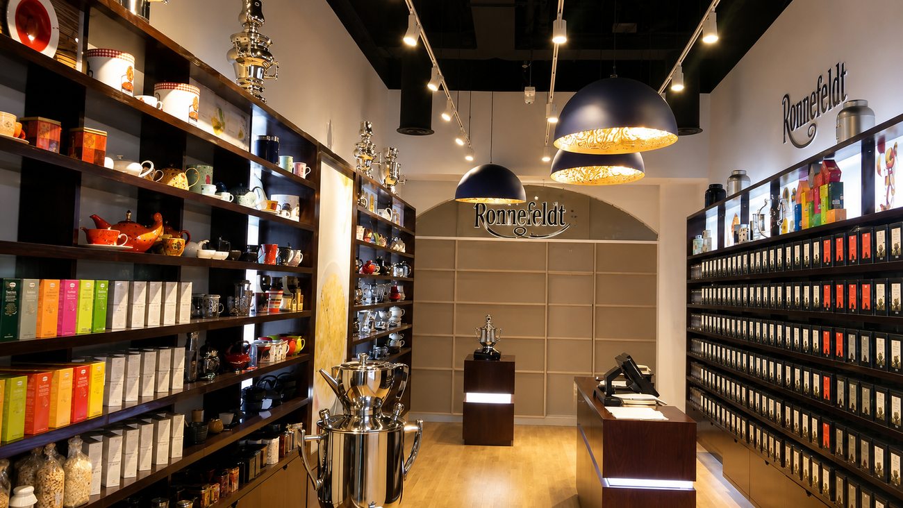 Interior, Wide View toward Storefront Signage, Ronnefeldt, Mercato Mall