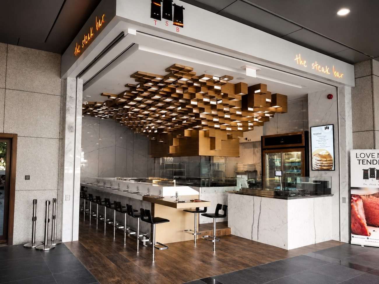 The Steak Bar Storefront with Breakfast Menu Display, DIFC, Dubai