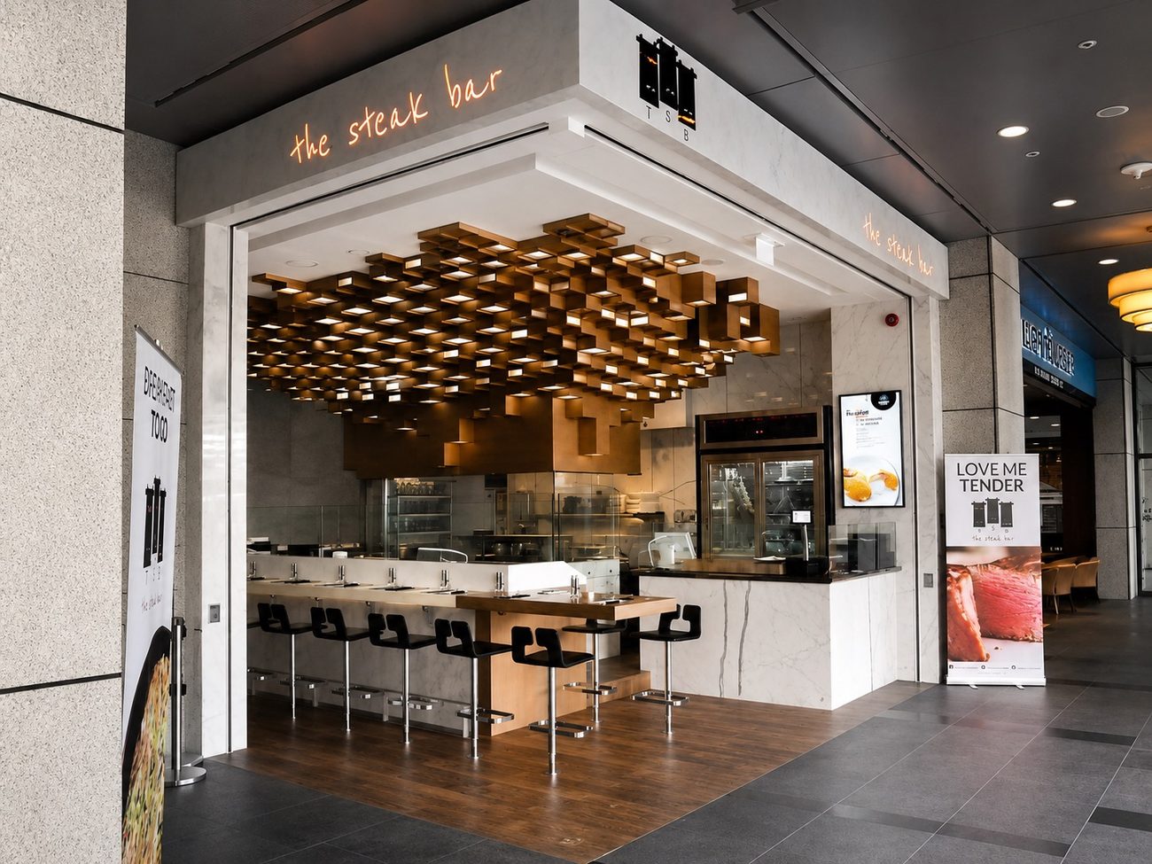 The Steak Bar Storefront at Night, DIFC, Dubai