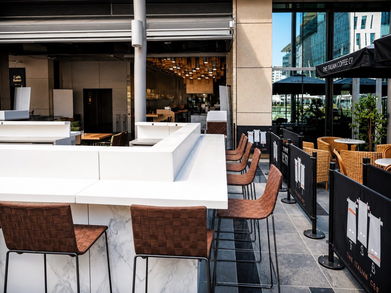 DIFC Terrace Bar Counter with Leather Stools, Dubai