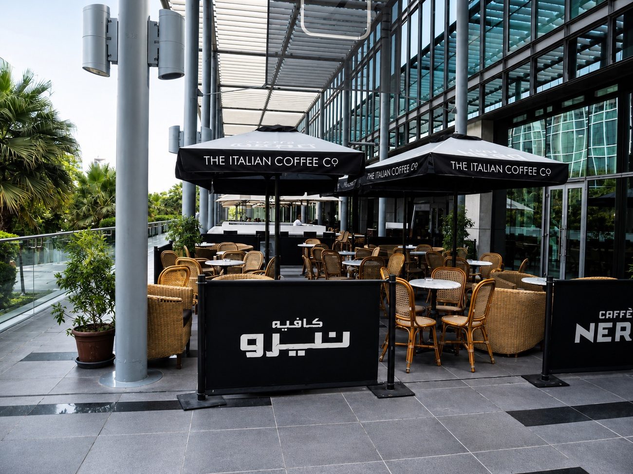 DIFC Terrace Café Umbrellas and Seating, Dubai