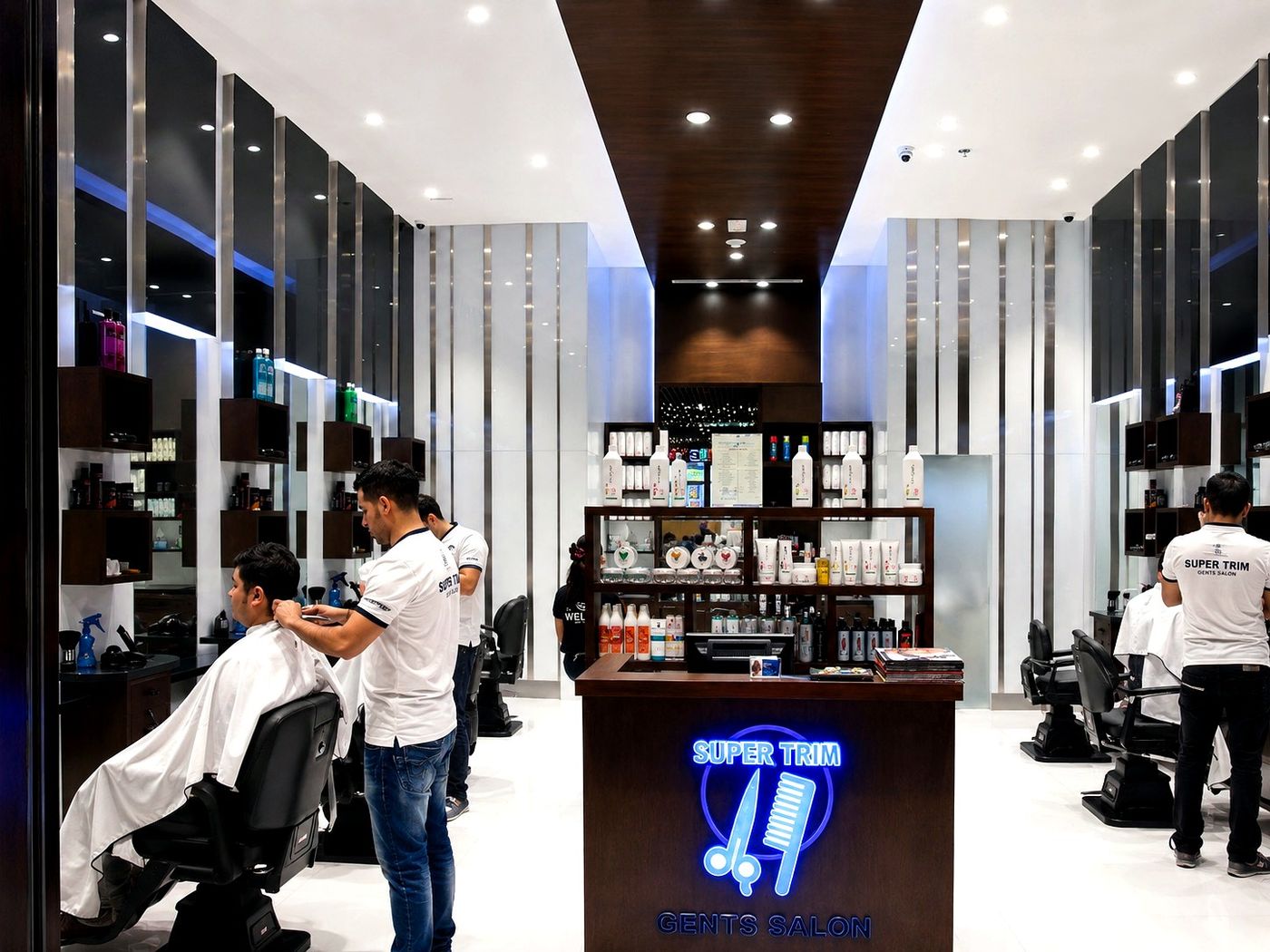 Super Trim Gent's Salon floor and reception by Davies Group UAE