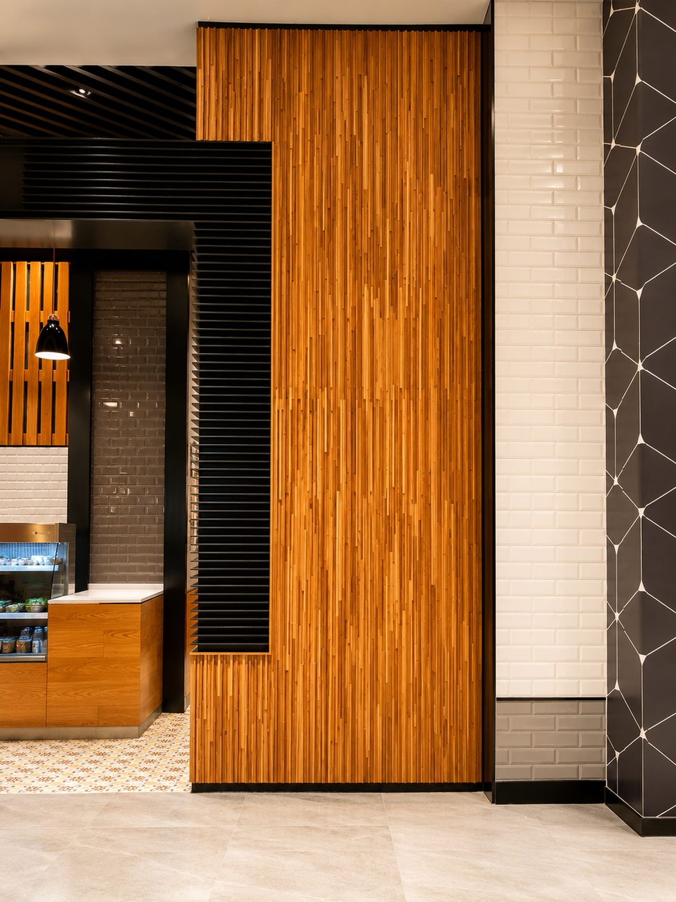 Wood Slat Feature Wall Detail, Zaatar w Zeit, The Dubai Mall